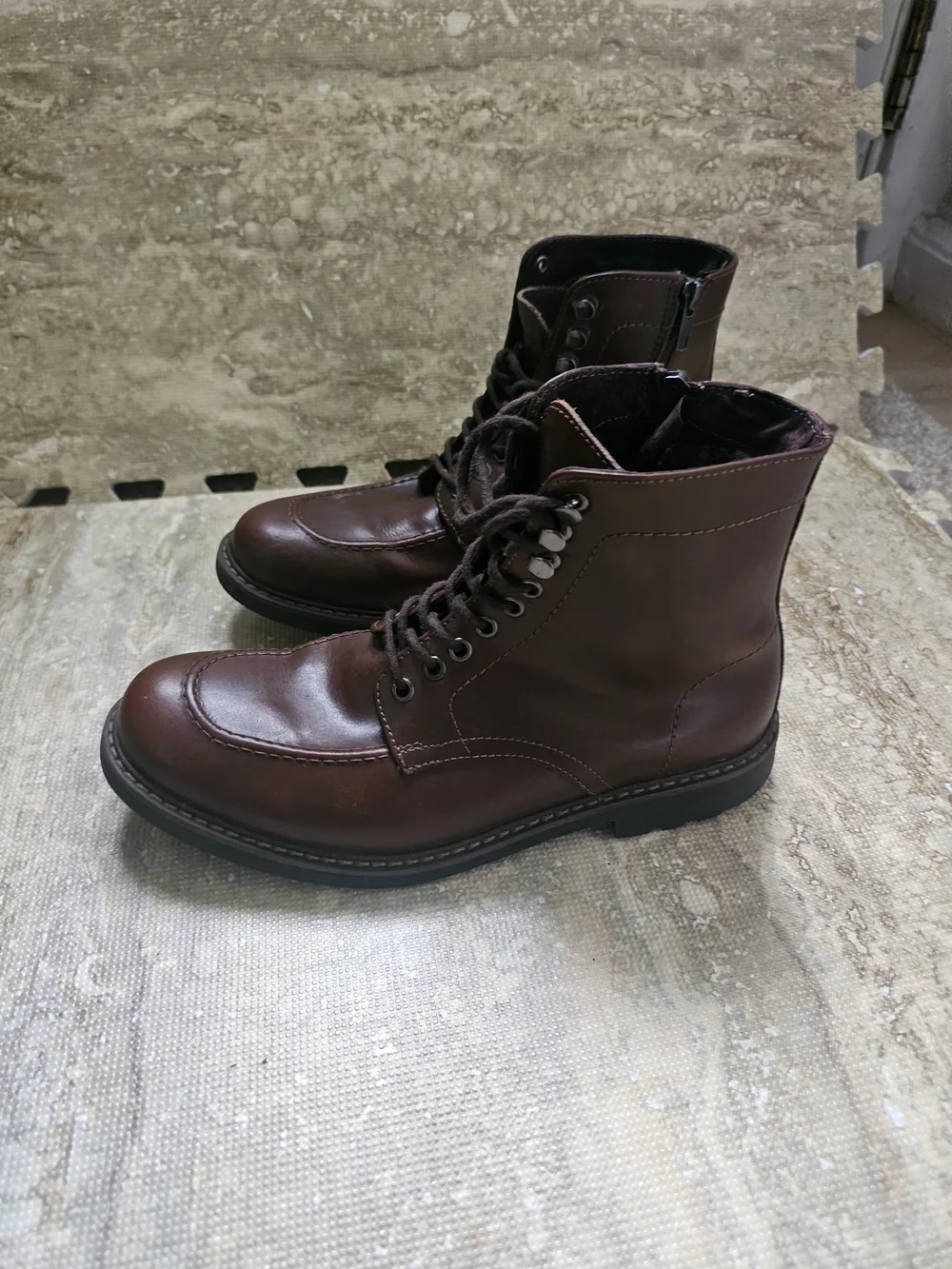 Alfani Men's Brown Leather Lace-Up Side-Zip Boots